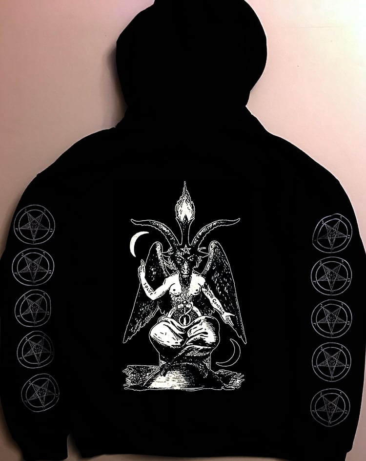 Pentagram Hoodie with Baphomet back with Sleeve prints Necroharmonic